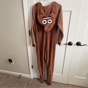 Funny Poop Emoji Hooded Union Suit Costume - One Piece Pajamas ladies, large